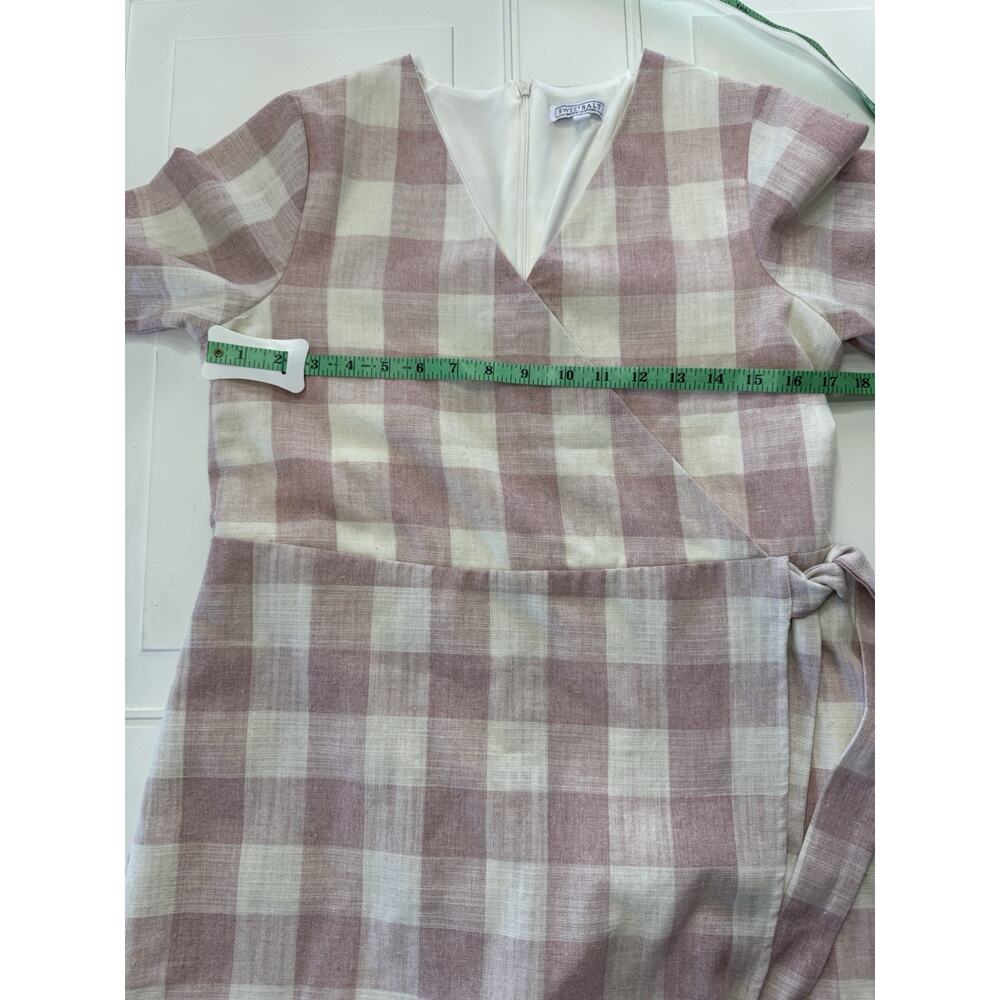 Sweetsalt Modest Faux Wrap Pink Checkered Linen Blend Dress Sz Small Cottagecore - Picture 4 of 6